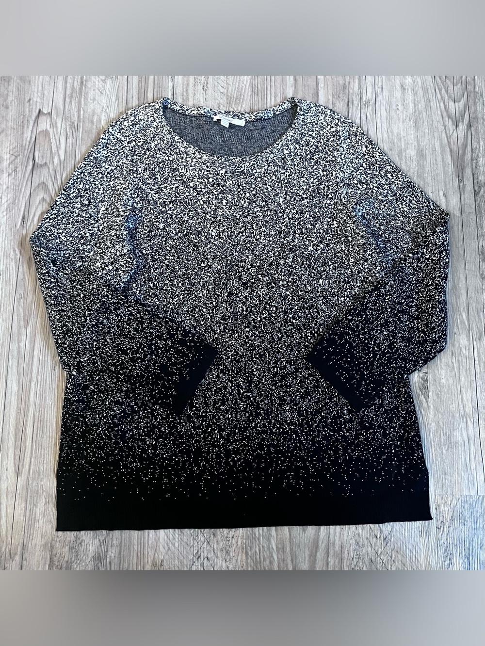 Chicos Zenergy Luxe Cashmere Blend Sweater Womens 3 XL Black White Ombre Knit